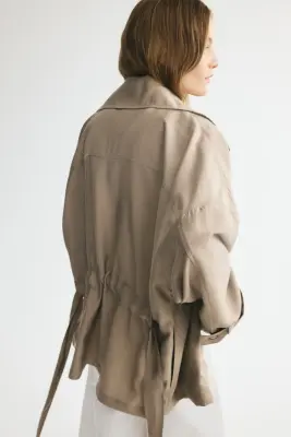 Trench-coat court en lyocell mélangé - Beige — photo 4