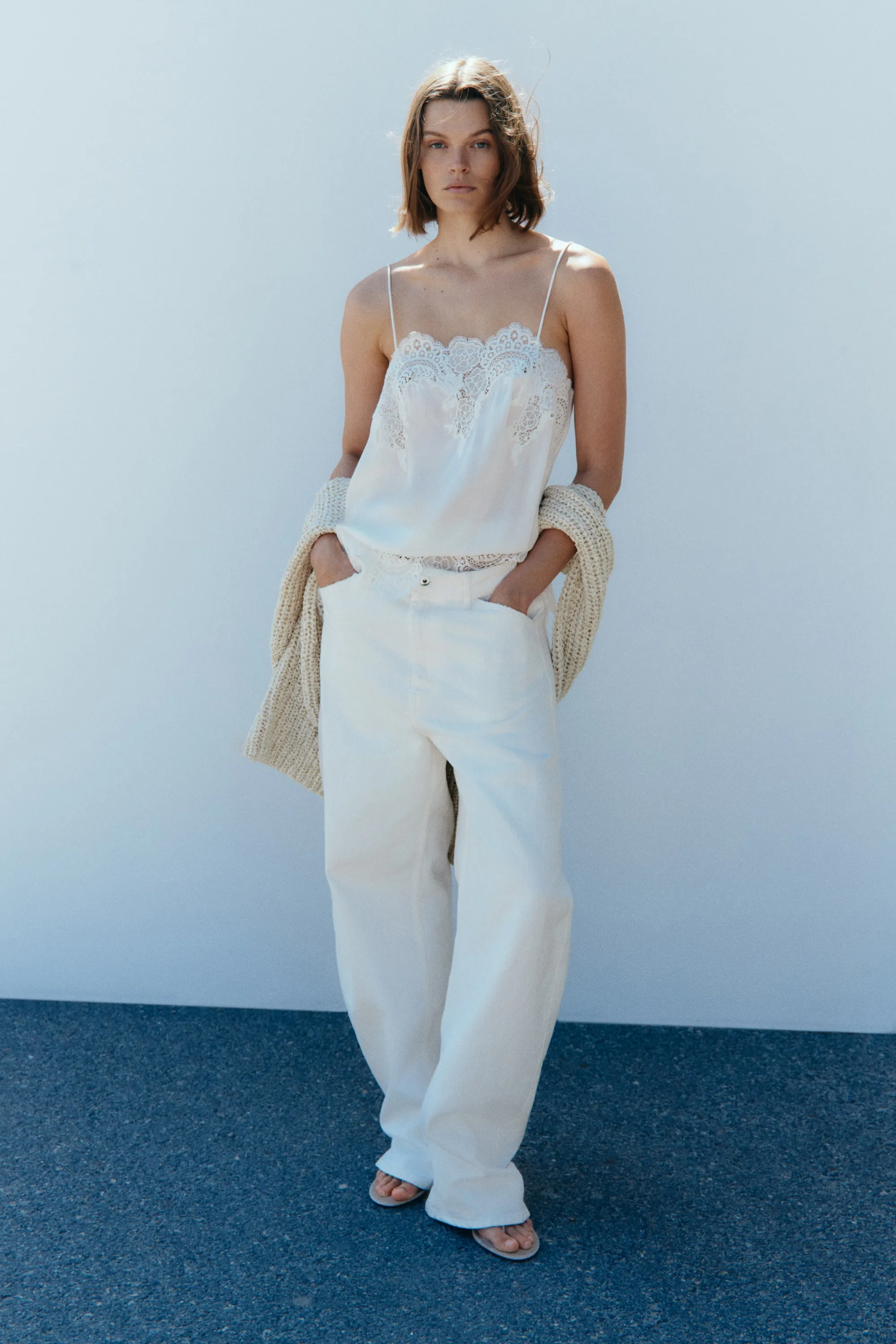 Top en viscose avec dentelle - Blanc