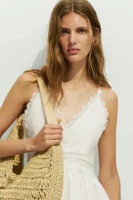 Robe en coton avec dentelle - Ivoire — photo 2