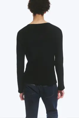 T-shirt Henley manches longues - Noir — photo 2