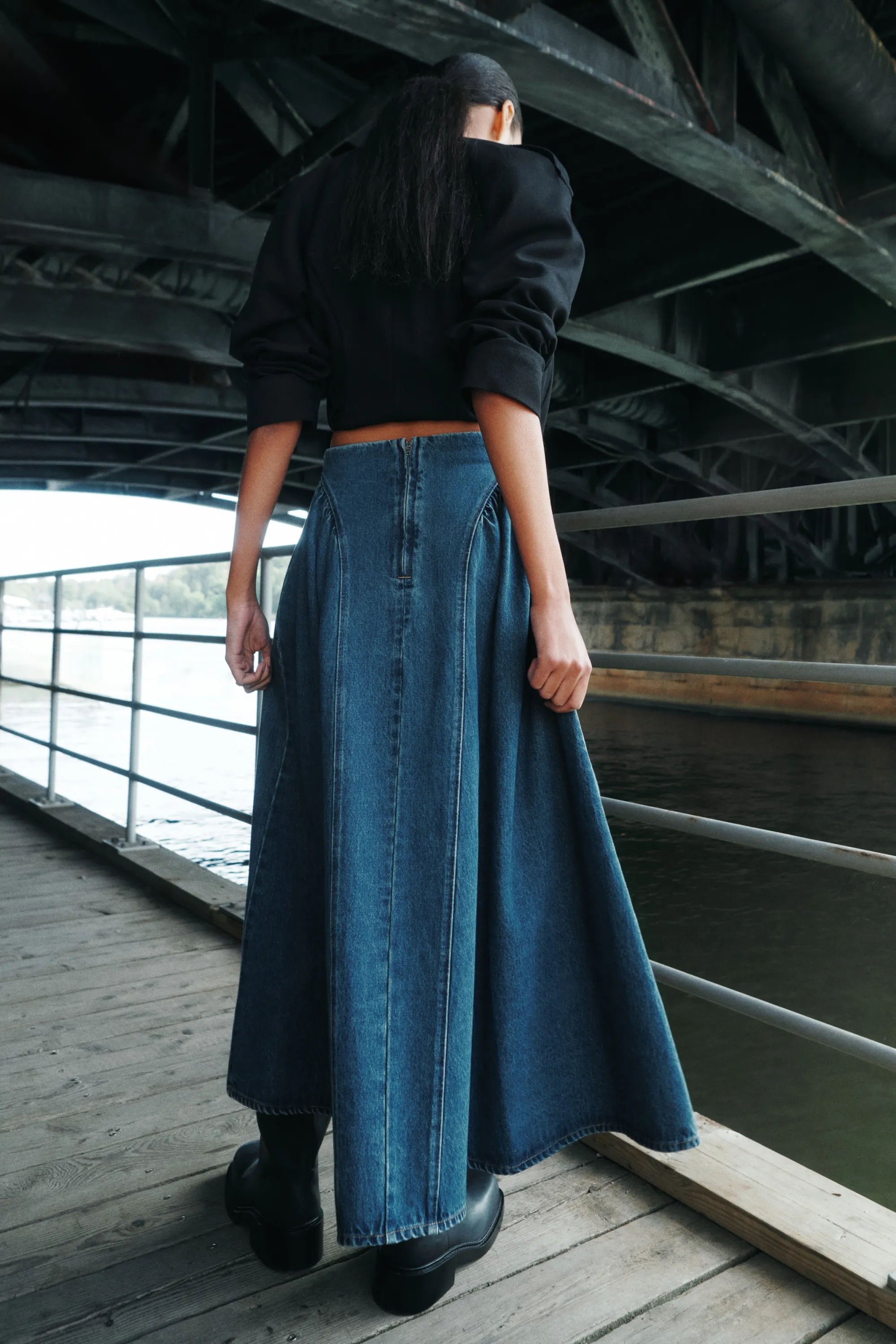 Jupe trapèze en denim - Bleu denim