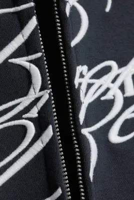 Sweat à capuche zippé ample graphique - Bleu foncé - Broken Beats — photo 4