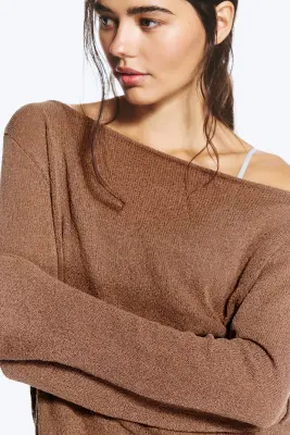 Pull en maille décontracté col bateau - Marron — photo 1