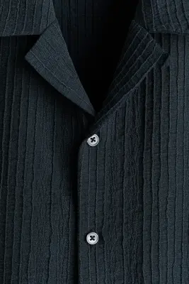 Chemise Relaxed Fit avec col cubain - Noir — photo 4