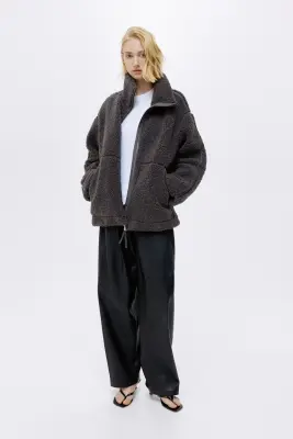 Veste loose en tissu Teddy bear - Gris foncé — photo 2