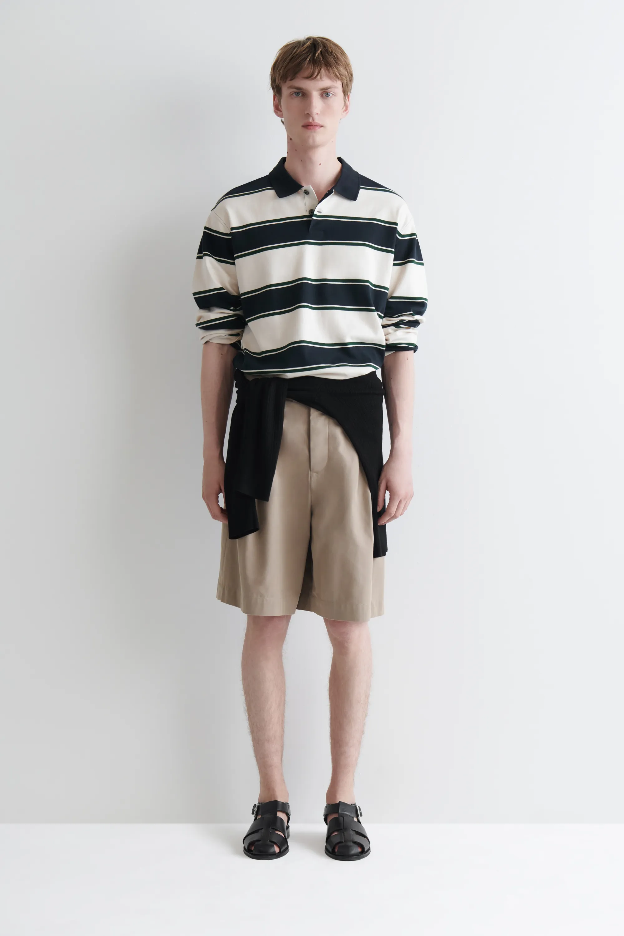 POLO EN COTON INTERLOCK - BLANC / MARINE / RAYÉ