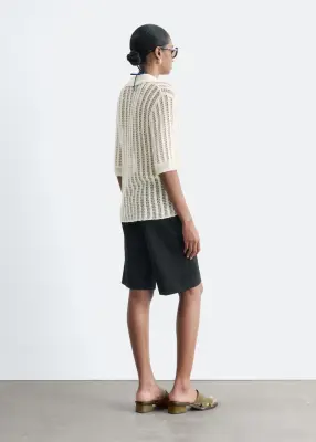 Polo en maille ajourée - Blanc — photo 5