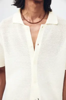 Chemise Regular Fit en maille ajourée - Crème — photo 2