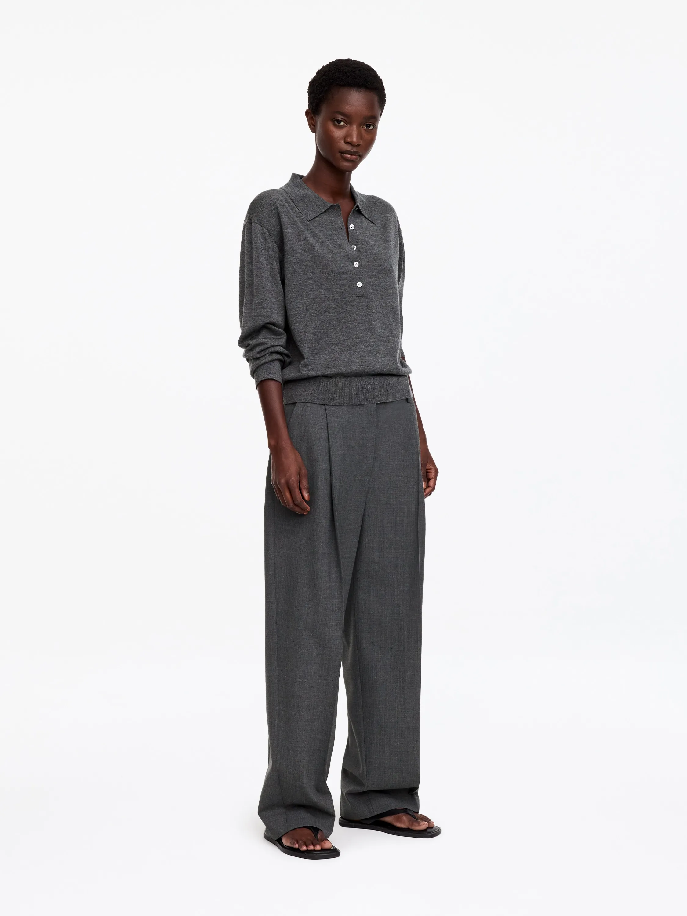 Polo en laine mérinos - gris