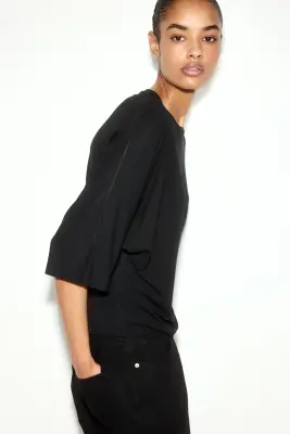 Batwing-sleeved viscose top - Noir — photo 2