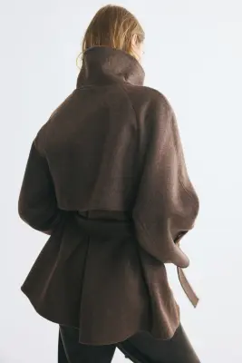 Manteau fait main en laine mélangée - Taupe foncé — photo 4