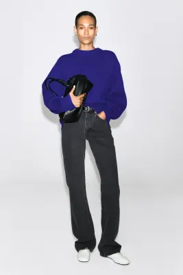 PULL À COL ROND EN LAINE - BLEU COBALT — photo 1