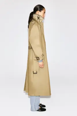 TRENCH-COAT CEINTURÉ EN COTON À FINITIONS CARREAUX - BEIGE / CARREAUX — photo 3