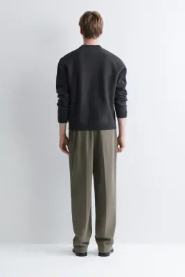 PANTALON DROIT REGULAR EN SERGÉ CONTRECOLLÉ - VERT-GRIS — photo 5