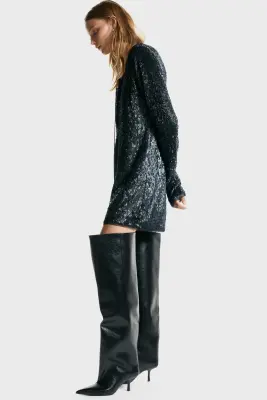 Robe ornementée à encolure en V - Noir — photo 4