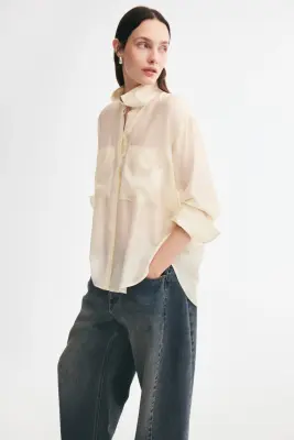 Chemise oversize à col droit - Crème — photo 3