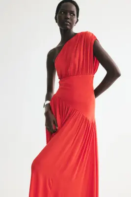 Robe asymétrique à effet drapé - Rouge vif — photo 2