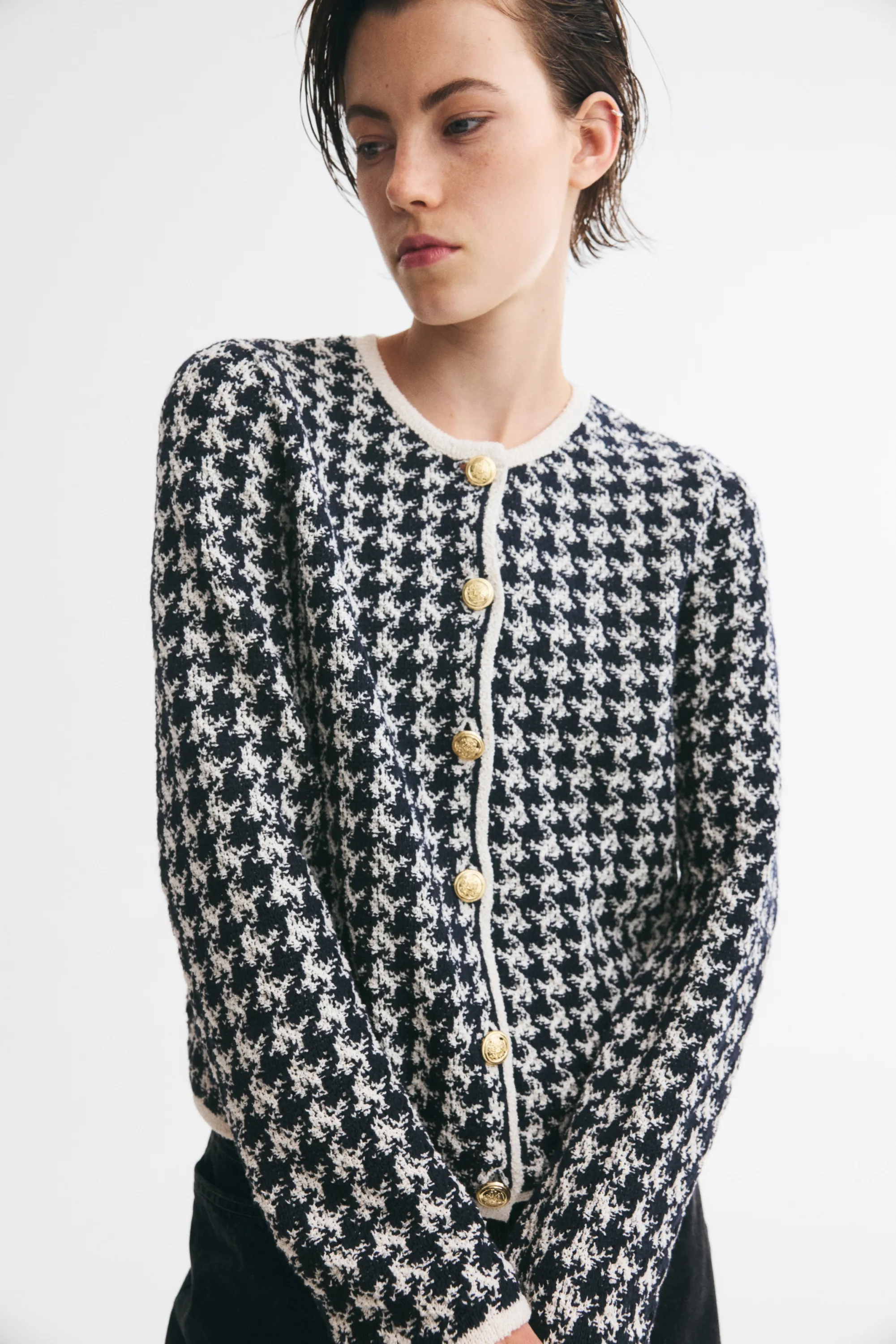 Gilet en maille jacquard - Navy blue/Dogtooth pattern