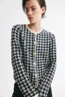 Gilet en maille jacquard - Navy blue/Dogtooth pattern — photo 1