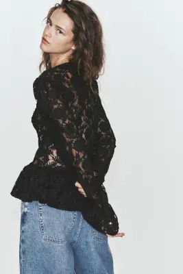 Blouse volantée en dentelle - Noir — photo 4