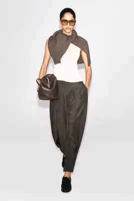 PANTALON BALLON À PLIS - BRUN — photo 1
