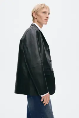 Veste à fermeture droite Regular Fit en cuir - Noir — photo 4
