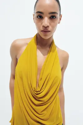 Top asymétrique avec dos nu - Jaune moutarde — photo 1