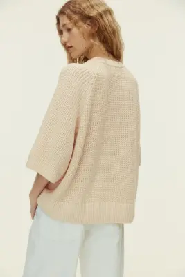 Top en maille côtelée - Beige — photo 3