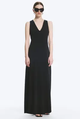 Robe longue froncée - Noir — photo 1