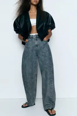 Barrel High Waist Jeans - Bleu denim foncé — photo 1