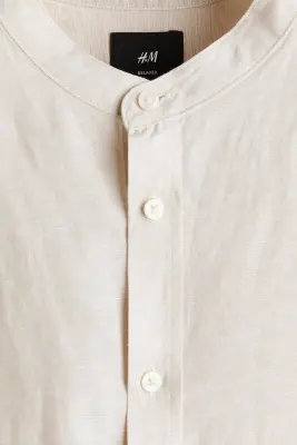 Chemise Relaxed Fit en lin mélangé - Beige clair — photo 4