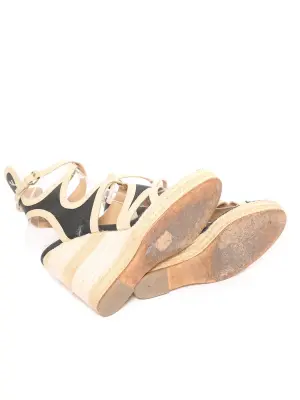 Sandales compensées talon espadrille beige et toile bleu marine Prix boutique 800€ Taille 39 — photo 5