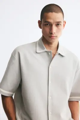 Chemise texturée Relaxed Fit - Grège clair — photo 2