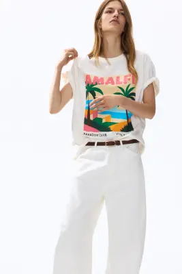 T-shirt imprimé en coton - Crème/Amalfi — photo 3