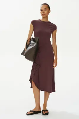 Robe en jersey avec panneau drapé - Marron foncé — photo 2