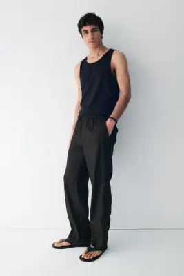 Pantalon Easy-care Loose Fit en lin mélangé - Noir — photo 1