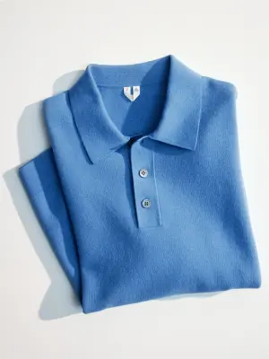 Polo en maille fine - Bleu moyen — photo 4