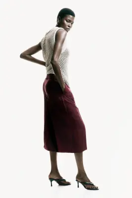 Jupe-culotte chic en lin mélangé - Bordeaux — photo 4