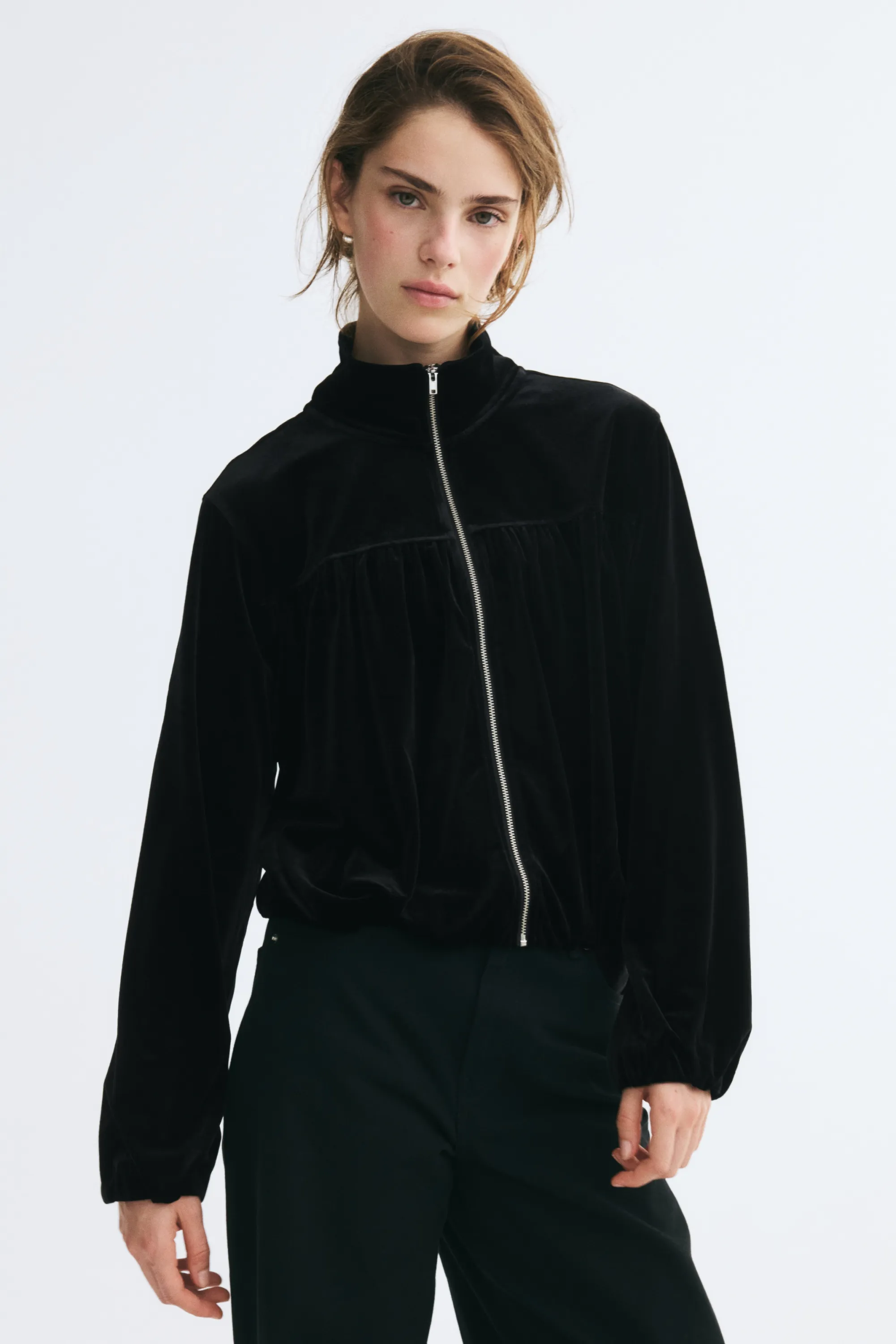 Veste zippée en velours maille - Noir