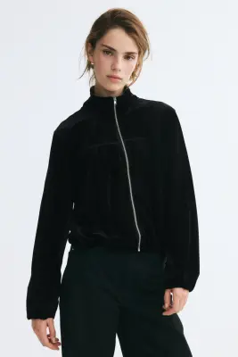 Veste zippée en velours maille - Noir — photo 1