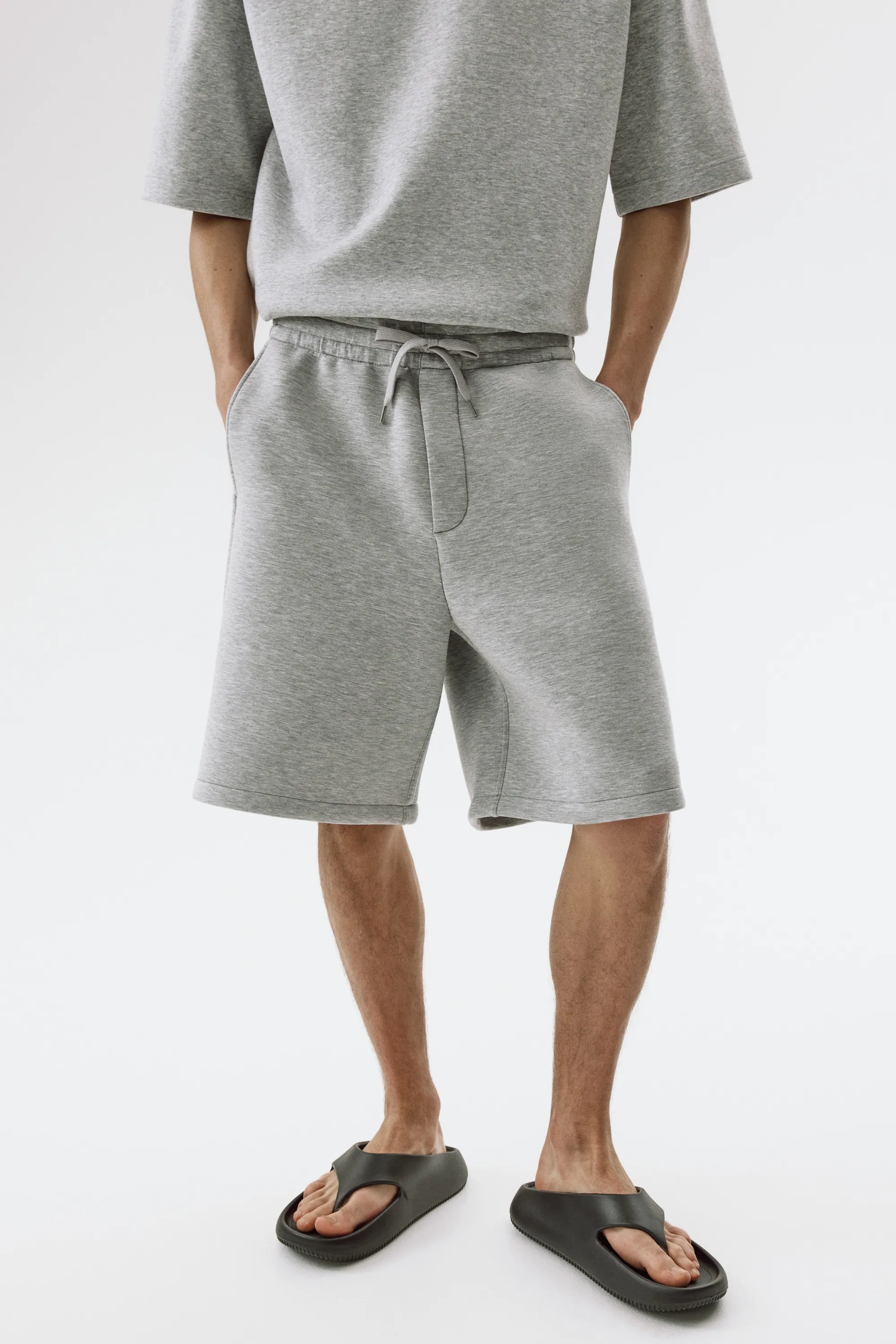 Short Relaxed Fit en scuba - Gris clair chiné
