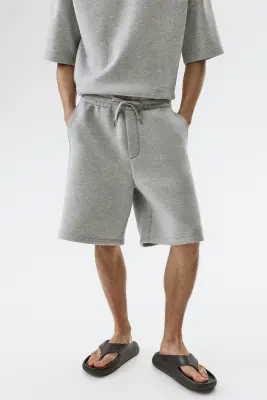 Short Relaxed Fit en scuba - Gris clair chiné — photo 1