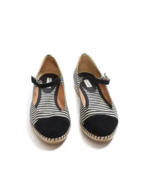 Espadrilles babies SEBILLE en soie rayée noir et blanc et suède noir Px boutique 450€ Taille 38 — photo 5