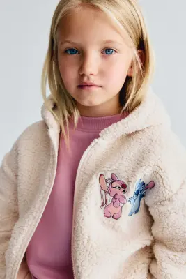 Veste à capuche zippée en tissu Teddy bear - Beige clair/Lilo et Stitch — photo 1