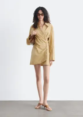 Robe-chemise portefeuille courte - Carreaux jaunes — photo 2