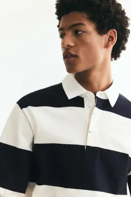Polo de rugby Regular Fit en coton - Bleu marine/color block — photo 2