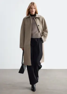 Trench-coat en laine avec ceinture à nouer - Taupe — photo 2