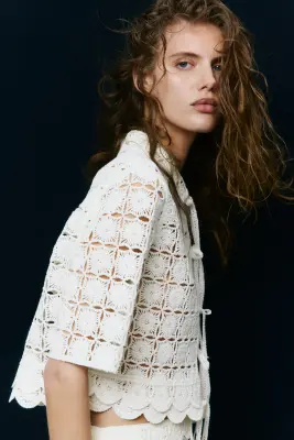 Chemise façon crochet avec liens à nouer - Crème — photo 2