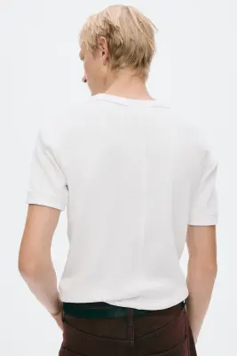 T-shirt gaufré Slim Fit en coton - Blanc — photo 3