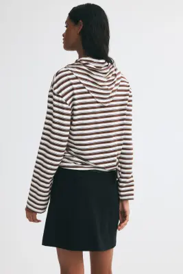 Top à col foulard avec manches longues - Crème/rayé — photo 3